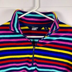 Lands End Fleece Jacket Striped Women XL‎ (18) 1/4 Zip Colorful Rainbow Soft